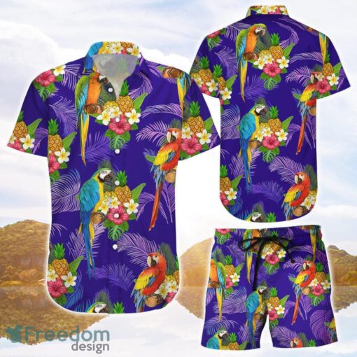 Parrots Hawaiian Shirt Parrots Palmshadow On Purple Background Button Down Shirts Hawaii Gift Product Photo 1