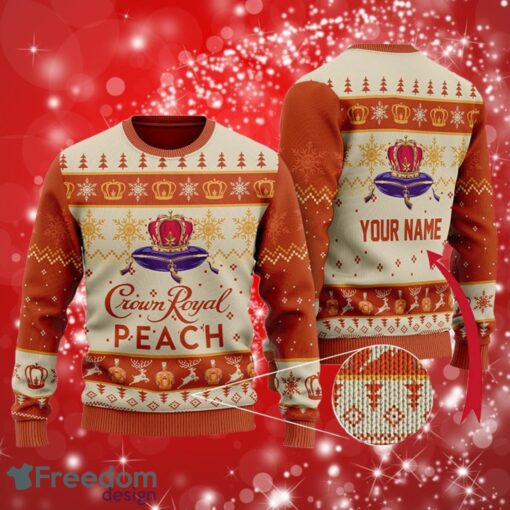 Peach Crown Royal Custom Name Gifts Ugly Christmas Sweater 3D Product Photo 1