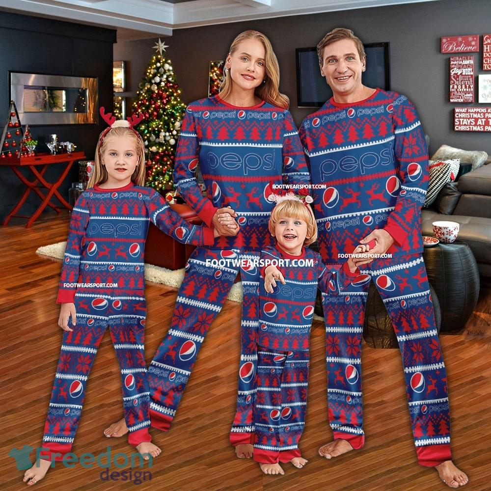 Pepsi Logo Pattern Ugly Christmas Pajamas Set Men Women Children - Pepsi Logo Pattern Ugly Christmas Pajamas Set Men Women Children