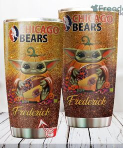 Personalized NFL Chicago Bears Baby Yoda Custom Name Stainless Steel Tumbler Best Gift