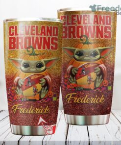 Personalized NFL Cleveland Browns Baby Yoda Custom Name Stainless Steel Tumbler Best Gift