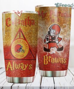 Personalized NFL Cleveland Browns Harry Potter Always Deathly Hallows Custom Name Stainless Steel Tumbler Best Gift