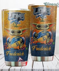 Personalized NFL Detroit Lions Baby Yoda Custom Name Stainless Steel Tumbler Best Gift