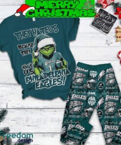 Philadelphia Eagles Grinch Hate Us Christmas Fleece Pajamas Set Men Women For Fans