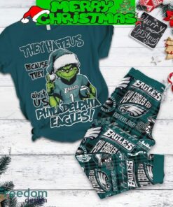 Philadelphia Eagles Grinch They Hate Us Christmas Fleece Pajamas Set Gift Family