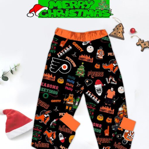 Philadelphia Flyers Ice Hockey NHL Philly Hart Grit Happy Flyers Holidays Christmas Fleece Pajamas Set Full Print Christmas For Women - 070824-111949