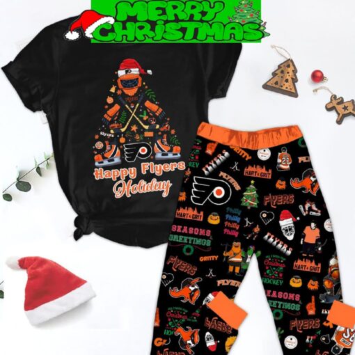 Philadelphia Flyers Ice Hockey NHL Philly Hart Grit Happy Flyers Holidays Christmas Fleece Pajamas Set Full Print Christmas For Women - 070824-111910