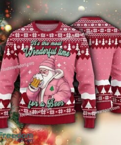 Pink Santa Wonderful Time For A Beer For Unisex Ugly Christmas Sweater