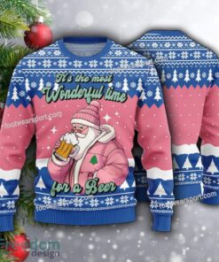 Pink Santa Wonderful Time For A Beer Ugly Christmas 3D Sweater