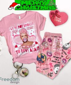 Pink Valentine Not Broken Fleece Pajamas Set For Christmas