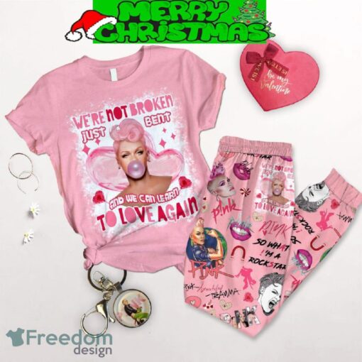 Pink Valentine Not Broken Fleece Pajamas Set For Christmas - Pink Valentine Not Broken Fleece Pajamas Set-1