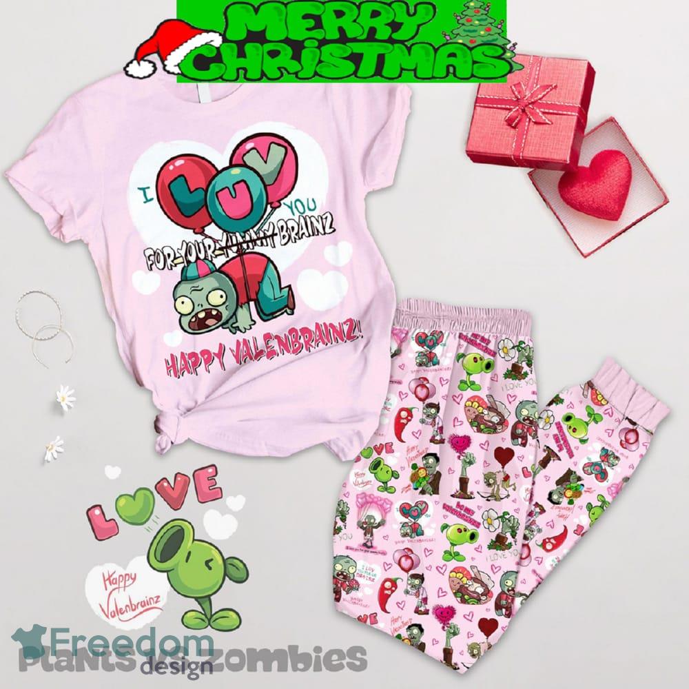 Plants Vs Zombies Valentine Fleece Pajamas Set Gift Family - Plants Vs Zombies Valentine Fleece Pajamas Set-1