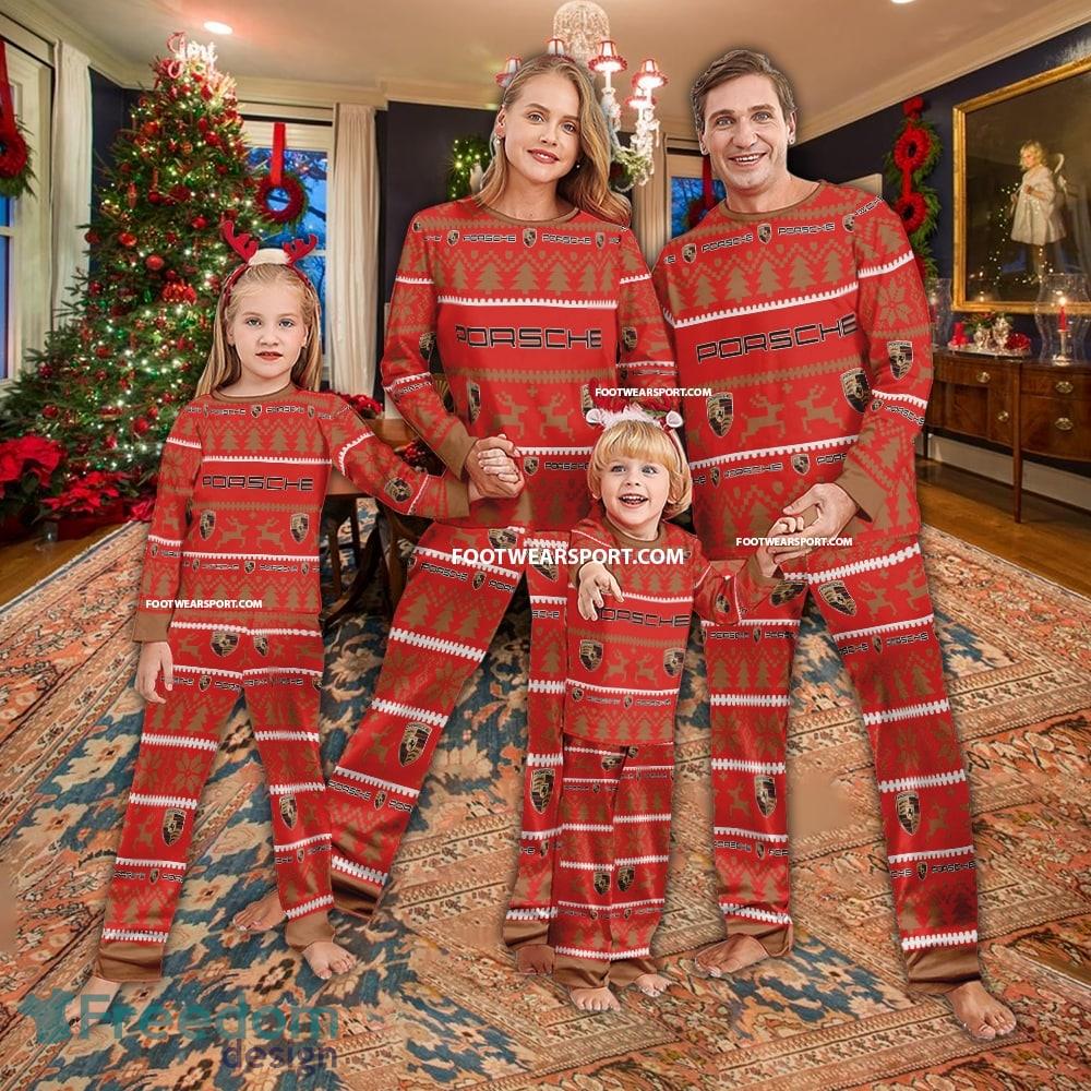 Porsche Car Racing Logo Pattern Pajamas Set Ugly Christmas Family - Porsche Car Racing Logo Pattern Pajamas Set Ugly Christmas Family