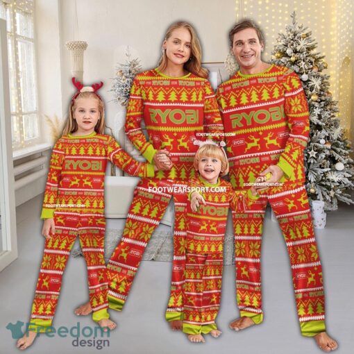 Power Tools Ryobi Logo Pattern Ugly Christmas Pajamas Set Gift Family - Power Tools Ryobi Logo Pattern Ugly Christmas Pajamas Set Gift Family