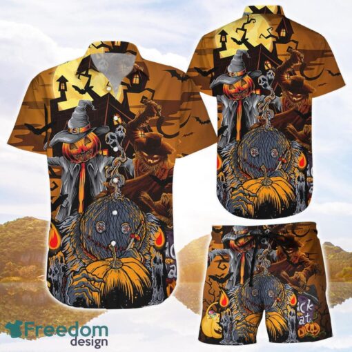 Pumpkin Button Down Pumpkin Happy Halloween Spooky Scary Hawaii Hawaiian Shirts and Shorts Product Photo 1