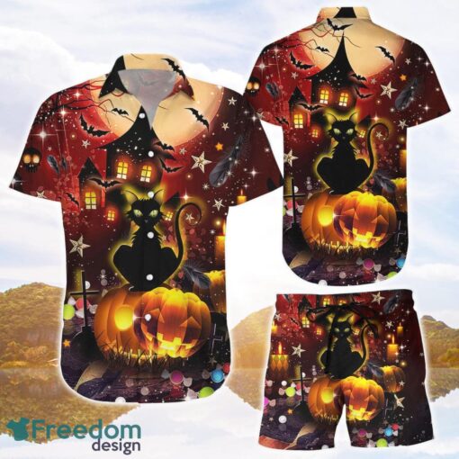 Pumpkin Cat Hawaiian Shirts and Shorts Cat Pumpkin Halloween Night Hawaii Shirt Halloween Gifts Product Photo 1