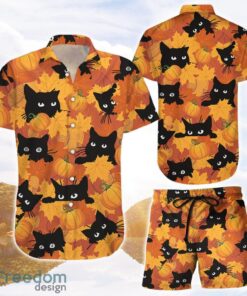 Pumpkin Cat Shirt Cat Halloween Pumpkin Cute 3D Printing Hawaiian Shirt Funny Halloween Gift Ideas