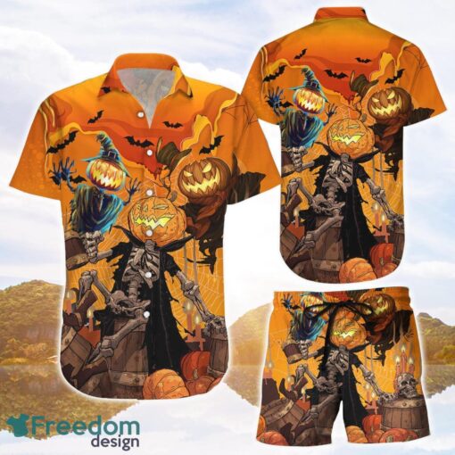 Pumpkin Hawaiian Shirts and Shorts Costume Spooky Beer Pumpkin Halloween Hawaii Shirt Halloween Party Gifts Product Photo 1