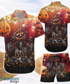 Pumpkin Hawaiian Shirts and Shorts For Family Happy Halloween Pumpkin Dj Funny Hawaii Shirt Gift Halloween