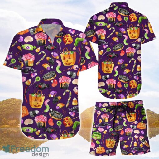 Pumpkin Shirt Womens Halloween Candy Pattern 3D Printing Hawaiian Shirt Halloween Treat Gifts Product Photo 1