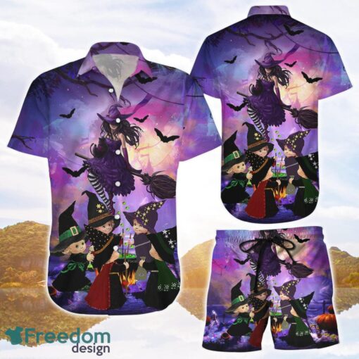 Purple Witch Shirt Witch Happy Halloween Party Hawaiian Shirts and Shortsifts Product Photo 1