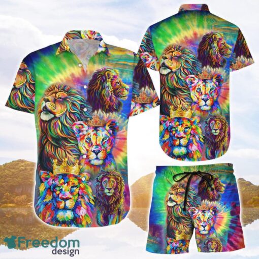 Rainbow Lion Shirt LGBT Colorful Lion Animal Hawaiian Shirt and Shorts Lion Gift For Animal Lovers Product Photo 1