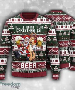 Reindeer Drinking Beer With Santa Men’s Ugly Xmas 3D Sweater