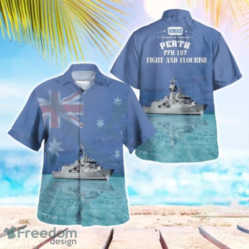 Royal Australian Navy RAN HMAS Perth (FFH 157) Anzac-class frigate Aloha Hawaiian Shirt Beach Gift Shirt Product Photo 1