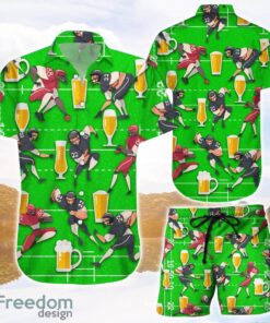 Rugby Players America Football And Beer 3D Printing Hawaiian Shirt Athletes Seamless Pattern Gifts 3D Printing Hawaiian Shirt