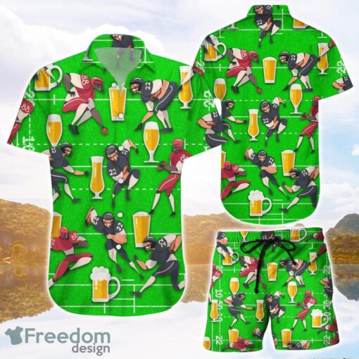 Rugby Players America Football And Beer 3D Printing Hawaiian Shirt Athletes Seamless Pattern Gifts 3D Printing Hawaiian Shirt Product Photo 1