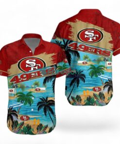San Francisco 49ers Logo Combo Hawaiian Shirt And Short Trending Summer For Fans San Francisco 49ers Logo Combo Hawaiian Shirt And Short Trending Summer For Fans