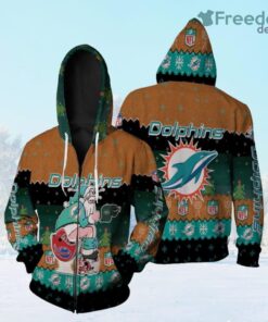 Santa Claus Miami Dolphins Sitting On Jets Bills Patriots Toilet Christmas Gift For Dolphins Fans Zip Hoodie 3D All Over Print