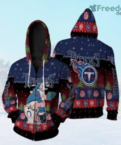 Santa Claus Tennessee Titans Sitting On Jaguars Titans Colts Toilet Christmas Gift For Titans Fans Zip Hoodie 3D All Over Print
