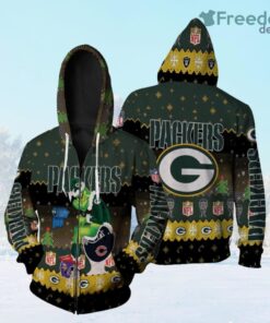Santa Grinch Green Bay Packers Sitting On Vikings Bears Lions Toilet Christmas Gift For Packers Fans Zip Hoodie 3D All Over Print