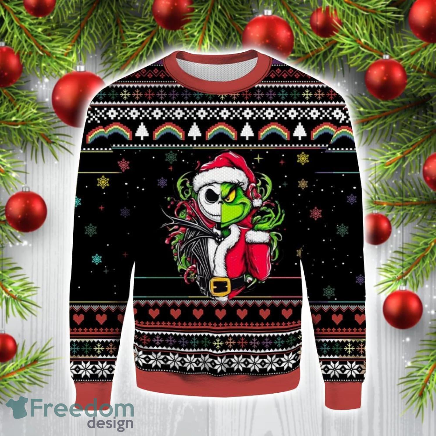 Santa Grinch Jack Skellington 3D Ugly Christmas Sweater Christmas Gift Ideas image Santa Grinch Jack Skellington 3D Ugly Christmas Sweater Christmas Gift Ideas Product Photo 1