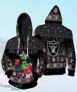 Santa Grinch Las Vegas Raiders Sitting On Chiefs Broncos Chargers Toilet Christmas Gift For Raiders Fans Zip Hoodie 3D All Over Print
