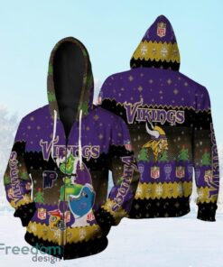 Santa Grinch Minnesota Vikings Sitting On Lions Bears Packers Toilet Christmas Gift For Vikings Fans Zip Hoodie 3D All Over Print