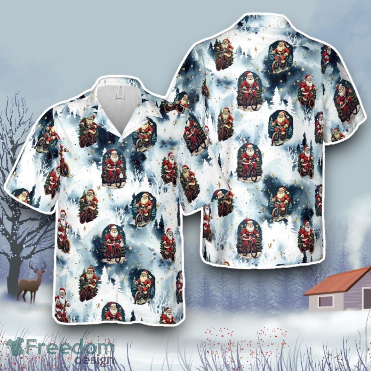 Santa Riding Bicycle Hawaiian Shirt Gift For Christmas image Santa Riding Bicycle Hawaiian Shirt Gift For Christmas Product Photo 1