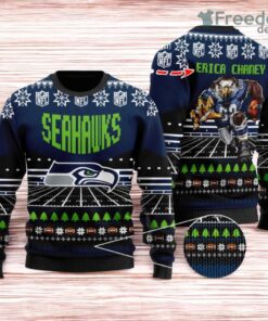 Seattle Seahawks Ugly Sweater Mascot NFL Christmas Gifts for big fans