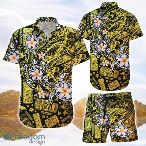 SeaTurtle Hawaiian Shirt and Shorts Maori Tiki Tattoo Turtle Flowers Hawaii Shirt Tropical Themed Gifts Product Photo 1