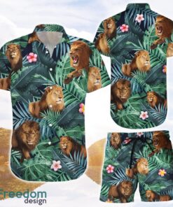 Shirt Lion Print Green Tropical Lion 3D Printing Hawaiian Shirt Presents For Summer Holidays