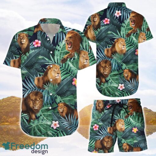 Shirt Lion Print Green Tropical Lion 3D Printing Hawaiian Shirt Presents For Summer Holidays Product Photo 1