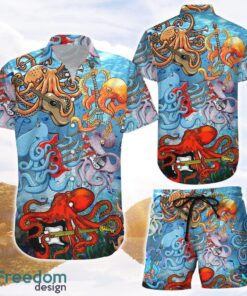 Shirt With Cctopus Print Colorful Octopus Guitar Underwater 3D Printing Hawaiian Shirt Ocean Themed Gifts