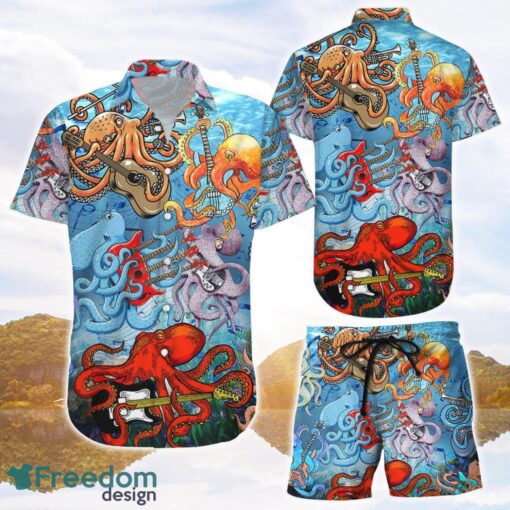 Shirt With Cctopus Print Colorful Octopus Guitar Underwater 3D Printing Hawaiian Shirt Ocean Themed Gifts Product Photo 1