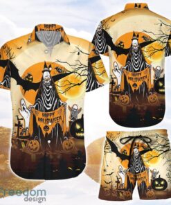 Shirts For Halloween Halloween With Pumpkin And Happy Ghost Hawaiian Shirts and Shorts