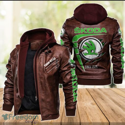 Skoda 2D Leather Jacket For Men Custom Name Special Gift Ideas Product Photo 2