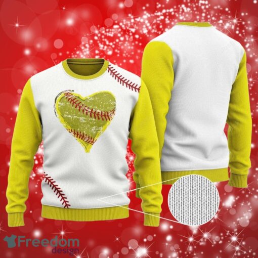 Softball Heart Christmas Full Over Print Gifts Christmas 3D Sweater Shirt Product Photo 1