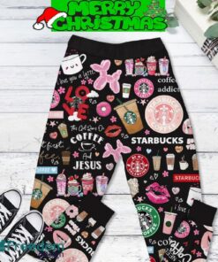 Starbucks Cupid Need Coffee Black Fleece Pajamas Set All Over Print Christmas Gift - Starbucks Cupid Need Coffee Black Fleece Pajamas Set-2