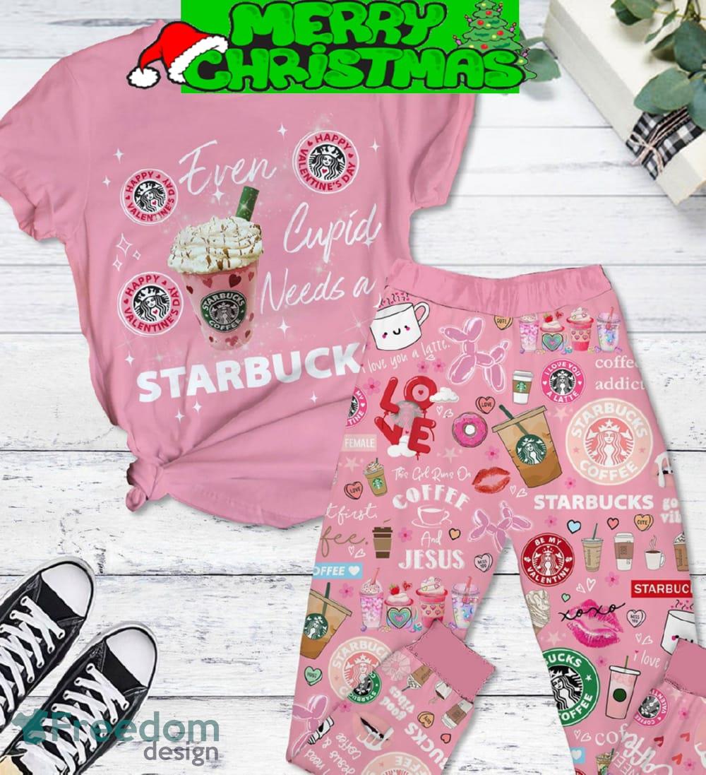 Starbucks Cupid Need Coffee Fleece Pajamas Set Pink Men Women For Fans image Starbucks Cupid Need Coffee Fleece Pajamas Set Pink Men Women For Fans - Starbucks Cupid Need Coffee Fleece Pajamas Set Pink-1