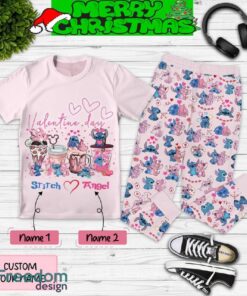 Stitch Angel Couple Valentine Personalized Fleece Pajamas Set For Women Gift Christmas